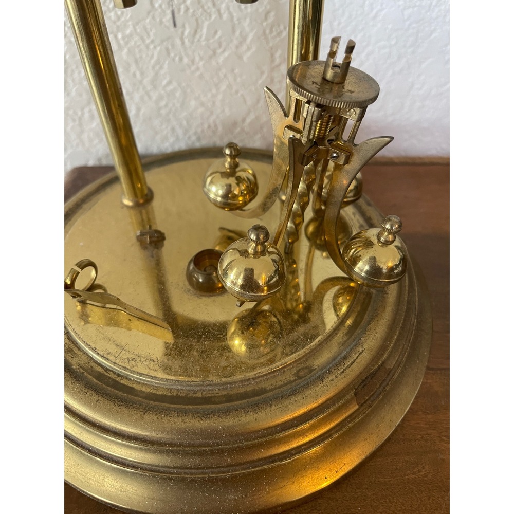 Vintage German Anniversary Clock Glass Dome Brass 400 Day‎ Clock For Repair - Picture 6 of 10